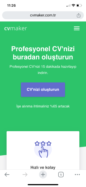 Sitemiz Üzerinde Cep Telefonunuzla CV Oluşturmaya Başlayın