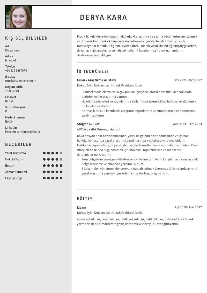 Stajyer Avukat CV Örneği